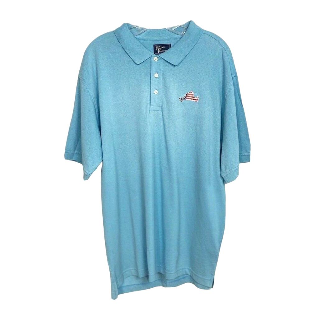 MARTHA'S VINEYARD STATE TRADITIONS USA Short Sleeve Polo Shirt BLUE MEDIUM NWT